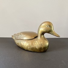 Vintage Large Brass Duck Figurine Hinged Trinket Box 12