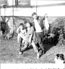 Three Young Boys Outside Being Silly B+W Found Photo V2731 picture