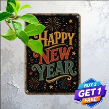 Happy New Year Fireworks Midnight Party Celebration Retro Metal Tin Sign picture