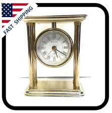 GOLDEN BULOVA QUARTS DESK CLOCK WITH ROMAN NUMERAL STYLE NUMBERS WORKING COND picture