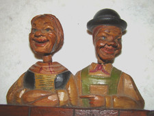 Vtg Anri Folk Art Wood Wall Mount Tie Towel Rack Carved Man Woman Bobble Head picture