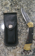 Vintage 1970s Buck 112 Ranger Two-Dot Folding Pocket Knife W/ Sheath 7” Opened picture