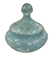 VTG Blue Green Murano Aventurine Bullicante Glass Vanity Jar Trinket Gold Flakes picture