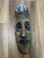 Vintage Hand Carved Zambian African Wooden Mask Wall Hanging 19x6.5” picture
