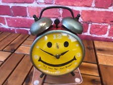 Vtg ROBERT SHAW Two Bell Red ALARM CLOCK Smiley Face 