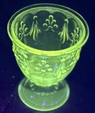 TESTED EAPG Clear Uranium Glass Fleur-de-Lis Goblet 395nm UV picture