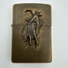 Vtg 1993 ZIPPO Brass Rodeo Cowboy, Bronco Riding Lighter, Bronc Buster 71 picture