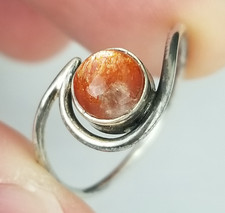 Sterling Silver & Orange gemstone ladies ring band 925 size 8 picture