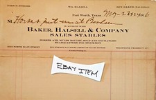 1916 Fort Worth Texas Baker, Halsell & Co. Sales Stables John Steger Wm. Halsell picture