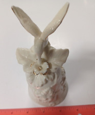Beautiful Vintage Bisque Porcelain White Bell Figurine Hummingbird Gold Trim picture
