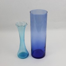 Lot of 2 Blue Glass Flower Vases  10.5