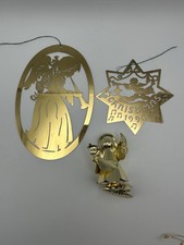 Set Of 3 Brass Ornaments Vintage Angels Mid Century picture