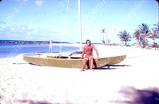 sl84 Original slide 1969 Hawaii shirtless man beach sailboat 725a picture