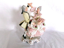 Vintage DRESDEN LACE MAN WOMAN WALTZ FIGURINE Intricate Detail Roses - Unsigned picture