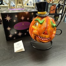 Vintage radko Gastly grins pumpkin jack-o'-lantern RARE top hat glass ornament picture