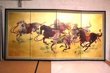 Japanese VTG 4 Panel Folding Screen Asian Byobu Painted Chinese 69x35 Asian ATQ) picture