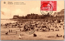 Ostende Belgium Children Playing on Beach C.1930s Sepia Posted Postcard picture