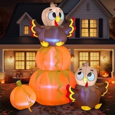 6 FT Thanksgiving Inflatable Stacking Pumpkin Turkey W/ Built-in LEDs Blow Up picture