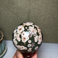 63mm Natural Green Plum Blossom Jade sphere ball Crystal specimens 336g A4895 picture