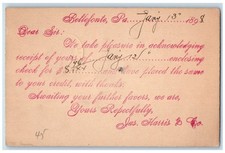 1898 Jas. Harris & Co. Bellefonte Pennsylvania PA Fleming PA Postal Card picture