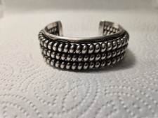Vintage Handcrafted Navajo Artisan Sterling Silver Coil Rope Cuff Bracelet 96.1g picture