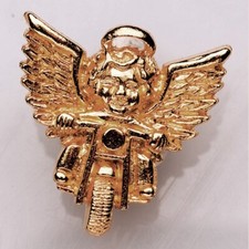 GOLD GUARDIAN ANGEL ON MOTORCYCLE BIKER PINLOCKING BACK FOR VEST JACKET LEATHER picture