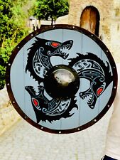 Viking Dragon Shield Vintage 24 Inch Wooden Round Shield picture