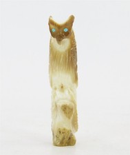 Native American Zuni Carved Antler Owl & Snake Fetish by Derrick Kaamasee 1-7/8
