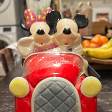 Disney Mickey & Minnie Mouse Red Car Cookie Jar w/ Tag Chocolate Chip Shortbread picture