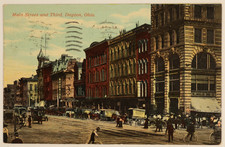 1911 Main And Third Dayton Ohio Postcard Street Scene Streetcars W.L. Douglas picture