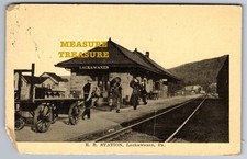 C.1910 LACKAWAXEN, PA PENNSYLVANIA RR TRAIN STATION WAGON Postcard Q19 picture