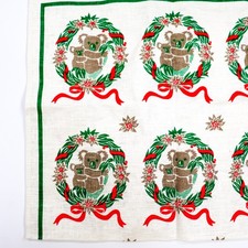Vtg Rodriguez Pure Linen Tea Towel Christmas Koalas Wreaths Australia Signed NWT picture