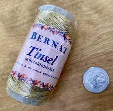 VTG BERNAT Tinsel Gold Metallic Thread Spool, 75 Yards, Lot GEU, USA, New picture