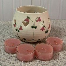 Gabriel Sweden Stengods Hand Painted Linnea Flower Candle Holder w/ Partylite picture