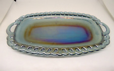 Vintage Indiana Glass Carnival Blue Iridescent Butter Plate Tray Scalloped Edge picture