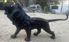 Large Vintage Italian Roaring Lion Statue Sculpture Black/Bronze picture