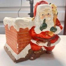 Vintage 1995 Harbert Industries Santa Chimney Ceramic Planter Christmas 6” picture