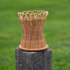 Vintage Wicker Vase Pen holder Rattan Basket Weave Boho Decor Farmhouse office picture
