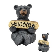 Black Bear with Reversible Welcome & Go Away Sign – For Cabin or Home Décor picture