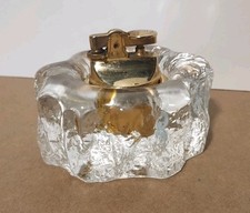 Vintage MID-CENTURY JAPAN Melted Ice Cube Style Clear Glass BUTANE TABLE LIGHTER picture