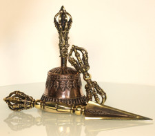 Buddhist altar Vajra Ghanta kila Dorje Drilbu Phurba Tibetan nine spoked picture