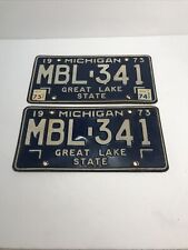 Vintage Matched Pair Michigan 1973, 74 , 75 License Plates MBL 341 picture