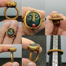Gold Played Ring With Ancient Mosaic Glass Face Rare picture
