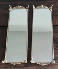 Pair Vintage Hollywood Regency Mirror Plateau Vanity Trays Cherub Feet 19.5
