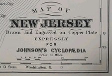 Antique 1885 NEW JERSEY Map ~ Authentic Old Original AJ JOHNSON COPPER PLATE picture