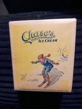 Vintage 1923 Chase's Ice Cream Paper Carton Half Pint Provo Utah Skier Graphic  picture