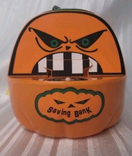 Vtg Everlast 1980's Pumpkin Wind-up Toy Bank #32812 Works Skelly Pops Up picture