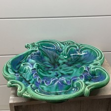 Vintage California Originals 982 Green Blue Drip Glaze Ceramic Ashtray USA MCM picture