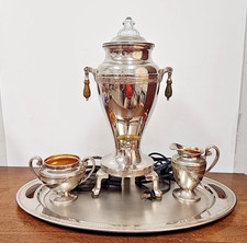 VINTAGE UNIVERSAL LANDERS FRARY & CLARK COFFEE PERCOLATOR - TRAY, CREAM & SUGAR picture