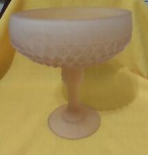 Indiana Glass Frosted Pink Diamond Point Compote Candy Dish Large 7.25